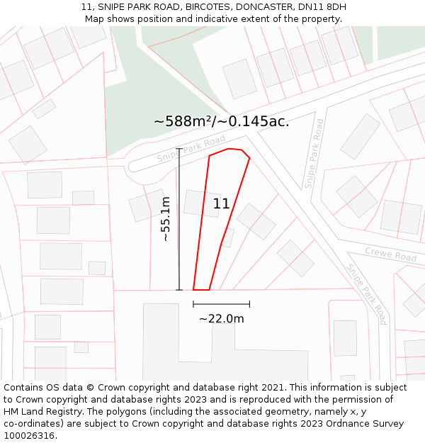 11, SNIPE PARK ROAD, BIRCOTES, DONCASTER, DN11 8DH: Plot and title map