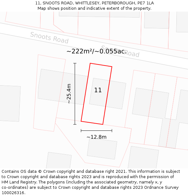 11, SNOOTS ROAD, WHITTLESEY, PETERBOROUGH, PE7 1LA: Plot and title map