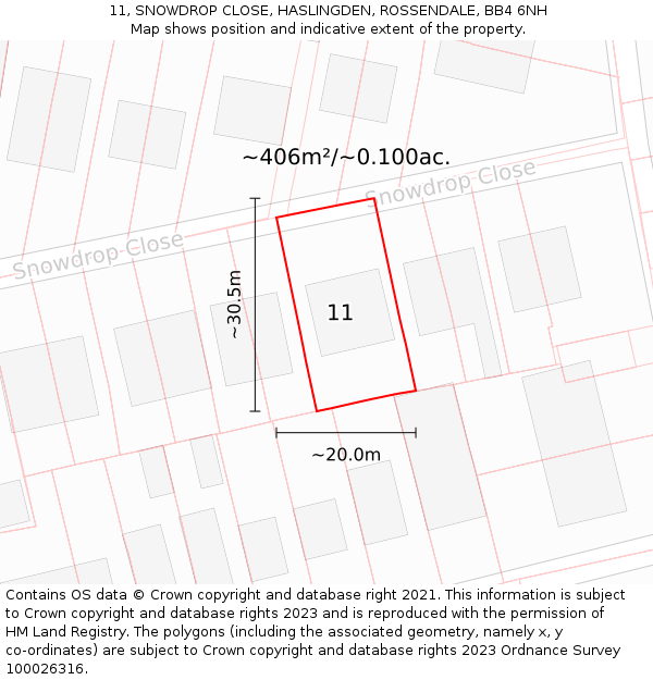 11, SNOWDROP CLOSE, HASLINGDEN, ROSSENDALE, BB4 6NH: Plot and title map