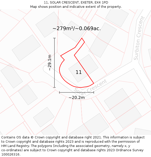 11, SOLAR CRESCENT, EXETER, EX4 1PD: Plot and title map