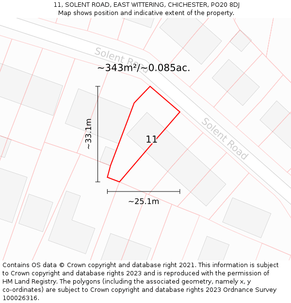 11, SOLENT ROAD, EAST WITTERING, CHICHESTER, PO20 8DJ: Plot and title map