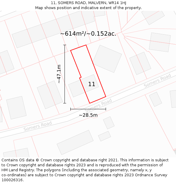 11, SOMERS ROAD, MALVERN, WR14 1HJ: Plot and title map