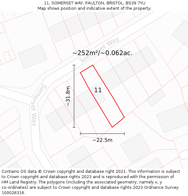 11, SOMERSET WAY, PAULTON, BRISTOL, BS39 7YU: Plot and title map