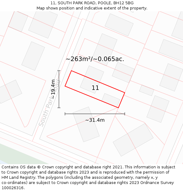 11, SOUTH PARK ROAD, POOLE, BH12 5BG: Plot and title map