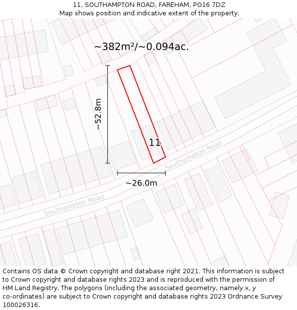 11, SOUTHAMPTON ROAD, FAREHAM, PO16 7DZ: Plot and title map