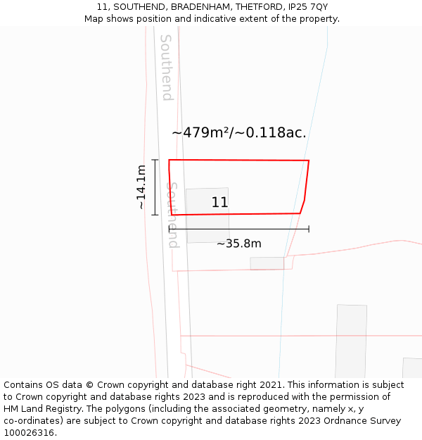 11, SOUTHEND, BRADENHAM, THETFORD, IP25 7QY: Plot and title map