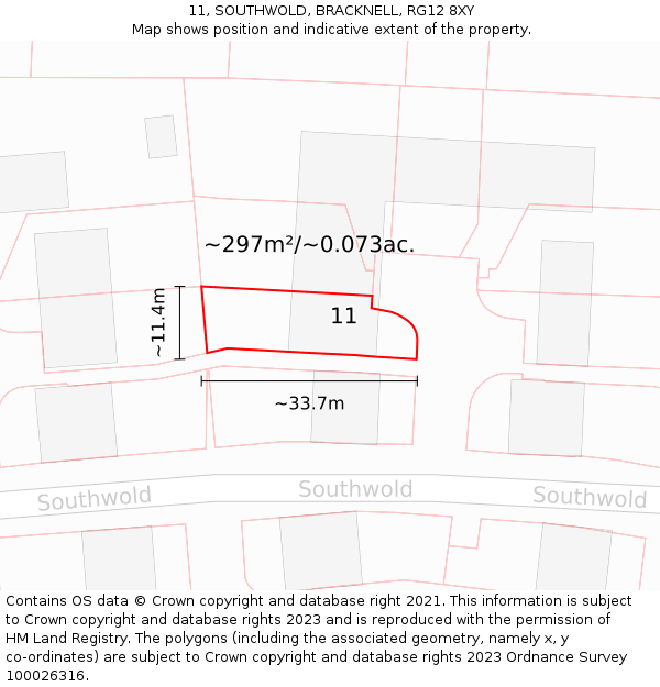 11, SOUTHWOLD, BRACKNELL, RG12 8XY: Plot and title map