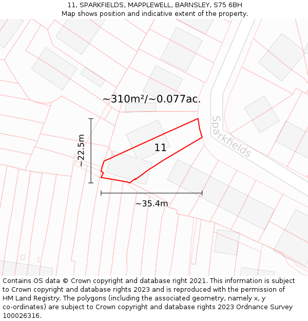 11, SPARKFIELDS, MAPPLEWELL, BARNSLEY, S75 6BH: Plot and title map