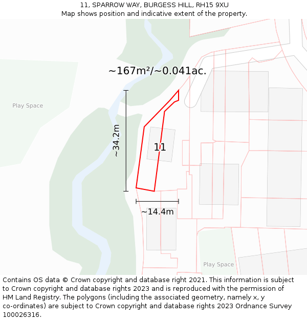 11, SPARROW WAY, BURGESS HILL, RH15 9XU: Plot and title map