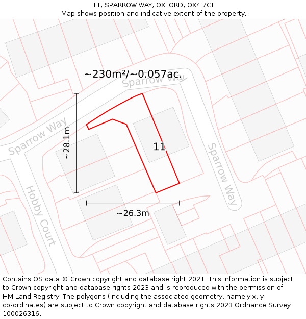 11, SPARROW WAY, OXFORD, OX4 7GE: Plot and title map