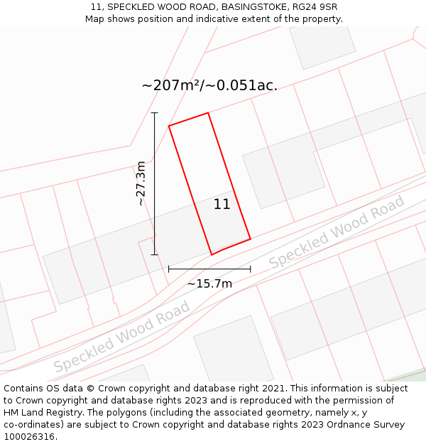 11, SPECKLED WOOD ROAD, BASINGSTOKE, RG24 9SR: Plot and title map