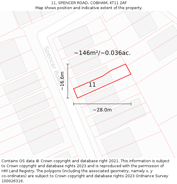 11, SPENCER ROAD, COBHAM, KT11 2AF: Plot and title map