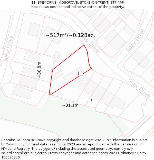 11, SPEY DRIVE, KIDSGROVE, STOKE-ON-TRENT, ST7 4AF: Plot and title map