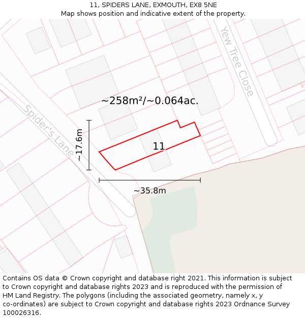 11, SPIDERS LANE, EXMOUTH, EX8 5NE: Plot and title map