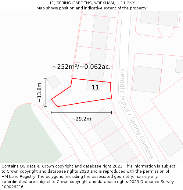 11, SPRING GARDENS, WREXHAM, LL11 2NX: Plot and title map