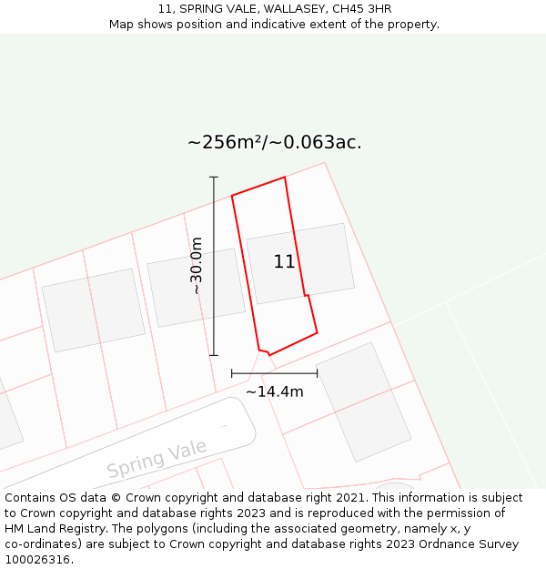 11, SPRING VALE, WALLASEY, CH45 3HR: Plot and title map