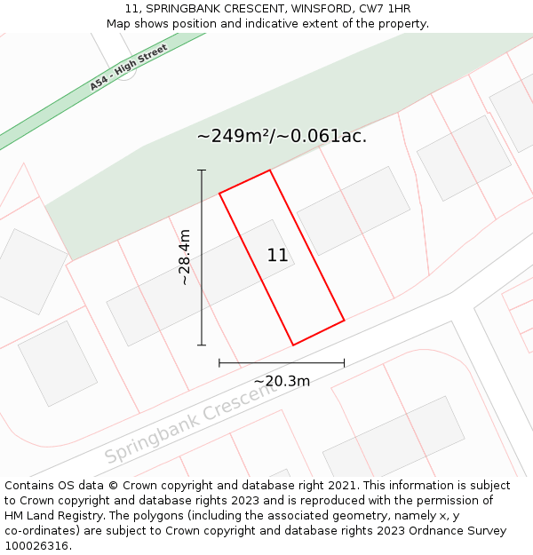 11, SPRINGBANK CRESCENT, WINSFORD, CW7 1HR: Plot and title map