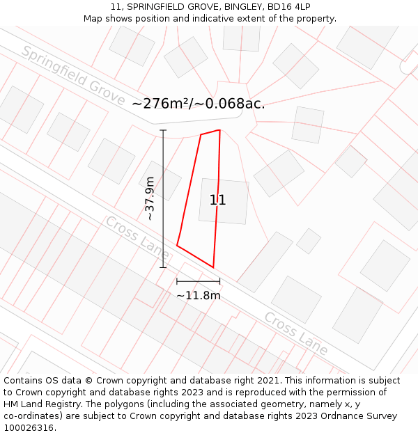 11, SPRINGFIELD GROVE, BINGLEY, BD16 4LP: Plot and title map