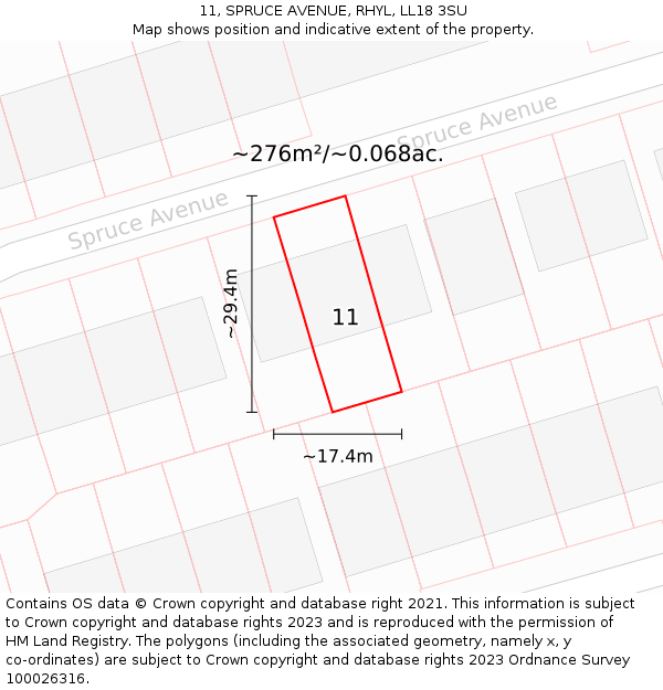 11, SPRUCE AVENUE, RHYL, LL18 3SU: Plot and title map