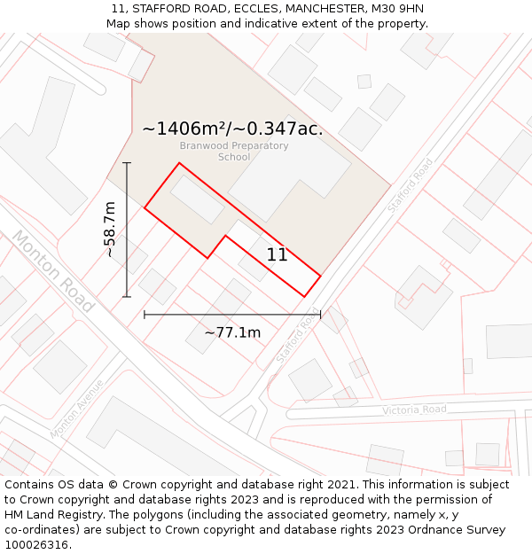 11, STAFFORD ROAD, ECCLES, MANCHESTER, M30 9HN: Plot and title map