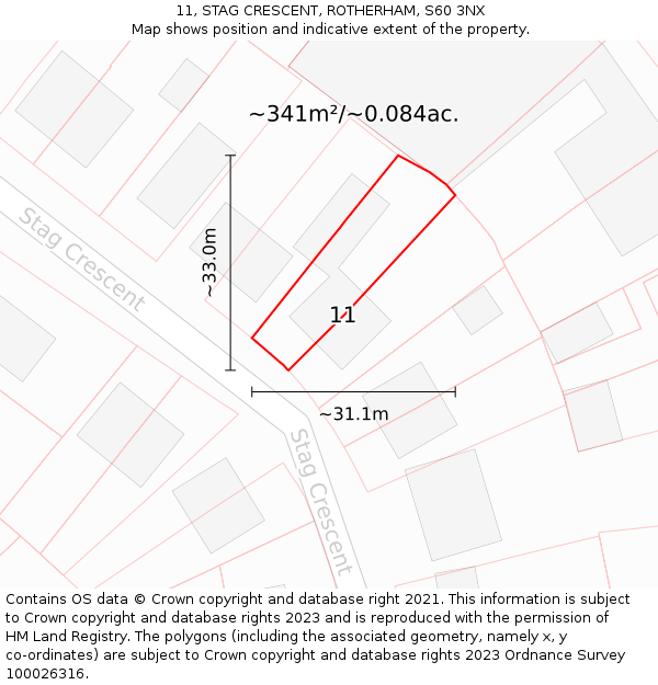 11, STAG CRESCENT, ROTHERHAM, S60 3NX: Plot and title map