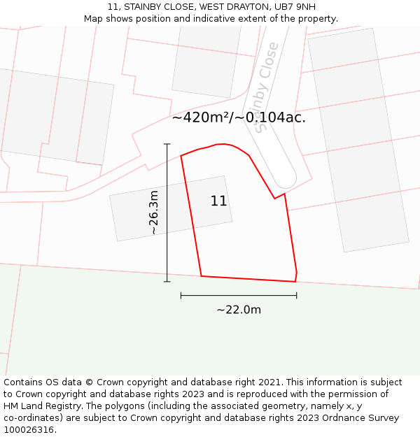 11, STAINBY CLOSE, WEST DRAYTON, UB7 9NH: Plot and title map