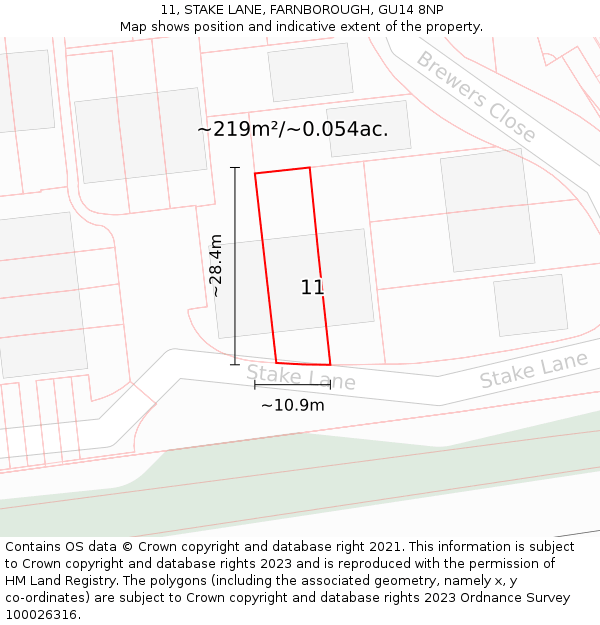 11, STAKE LANE, FARNBOROUGH, GU14 8NP: Plot and title map
