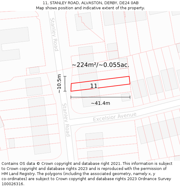 11, STANLEY ROAD, ALVASTON, DERBY, DE24 0AB: Plot and title map