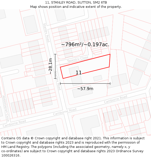 11, STANLEY ROAD, SUTTON, SM2 6TB: Plot and title map