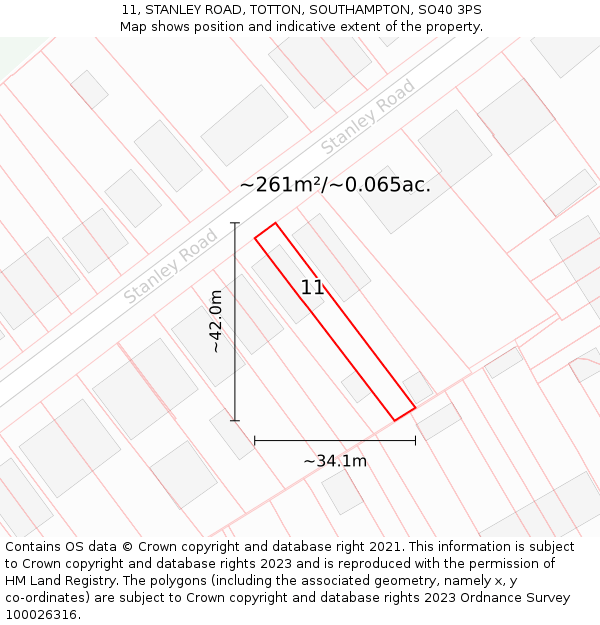 11, STANLEY ROAD, TOTTON, SOUTHAMPTON, SO40 3PS: Plot and title map