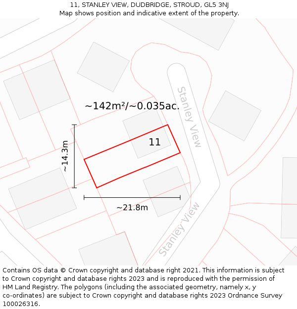 11, STANLEY VIEW, DUDBRIDGE, STROUD, GL5 3NJ: Plot and title map