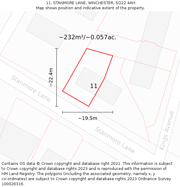 11, STANMORE LANE, WINCHESTER, SO22 4AH: Plot and title map