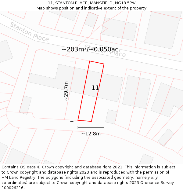 11, STANTON PLACE, MANSFIELD, NG18 5PW: Plot and title map