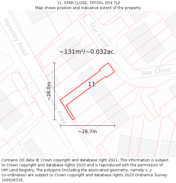 11, STAR CLOSE, TIPTON, DY4 7LP: Plot and title map