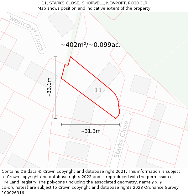 11, STARKS CLOSE, SHORWELL, NEWPORT, PO30 3LR: Plot and title map