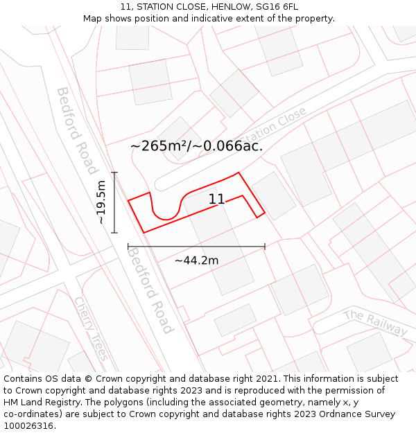 11, STATION CLOSE, HENLOW, SG16 6FL: Plot and title map
