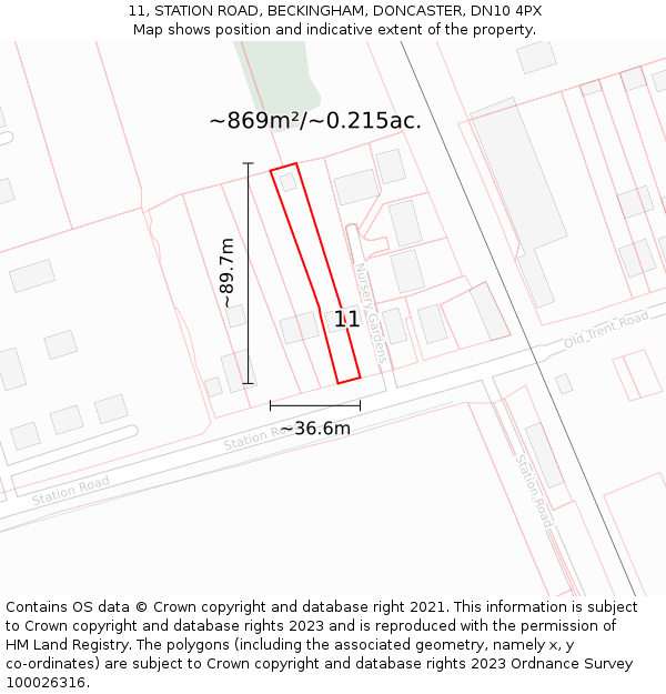 11, STATION ROAD, BECKINGHAM, DONCASTER, DN10 4PX: Plot and title map