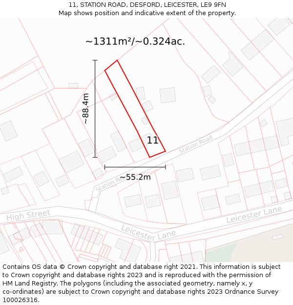 11, STATION ROAD, DESFORD, LEICESTER, LE9 9FN: Plot and title map