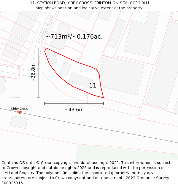 11, STATION ROAD, KIRBY CROSS, FRINTON-ON-SEA, CO13 0LU: Plot and title map