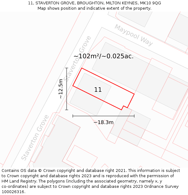 11, STAVERTON GROVE, BROUGHTON, MILTON KEYNES, MK10 9QG: Plot and title map