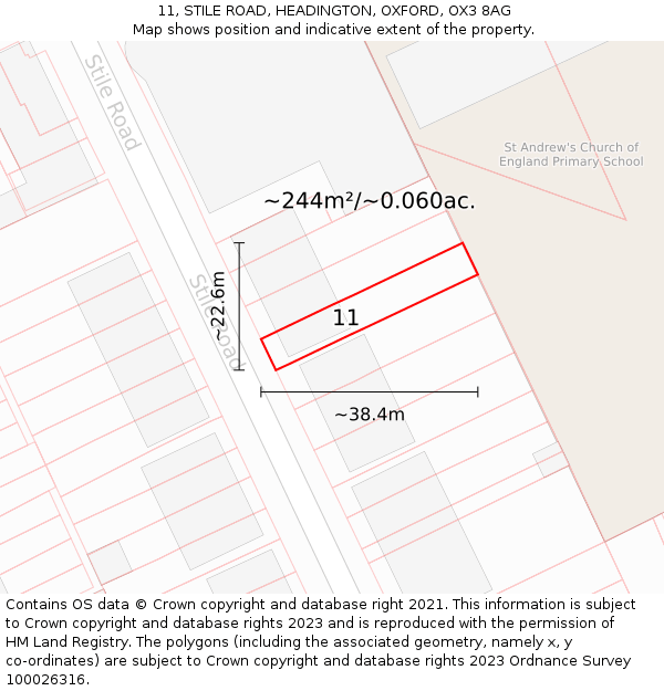 11, STILE ROAD, HEADINGTON, OXFORD, OX3 8AG: Plot and title map