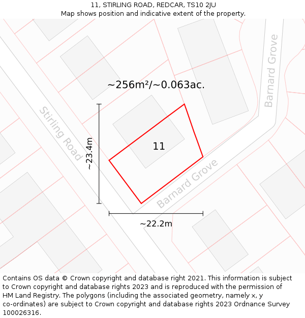 11, STIRLING ROAD, REDCAR, TS10 2JU: Plot and title map