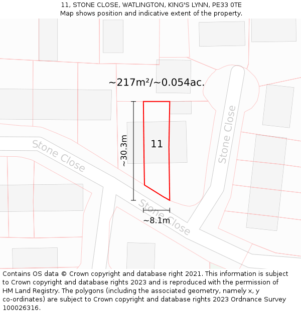 11, STONE CLOSE, WATLINGTON, KING'S LYNN, PE33 0TE: Plot and title map