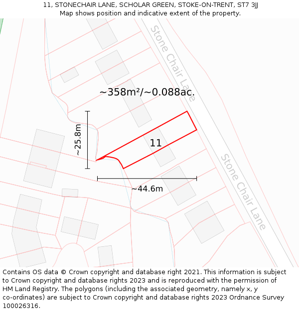 11, STONECHAIR LANE, SCHOLAR GREEN, STOKE-ON-TRENT, ST7 3JJ: Plot and title map