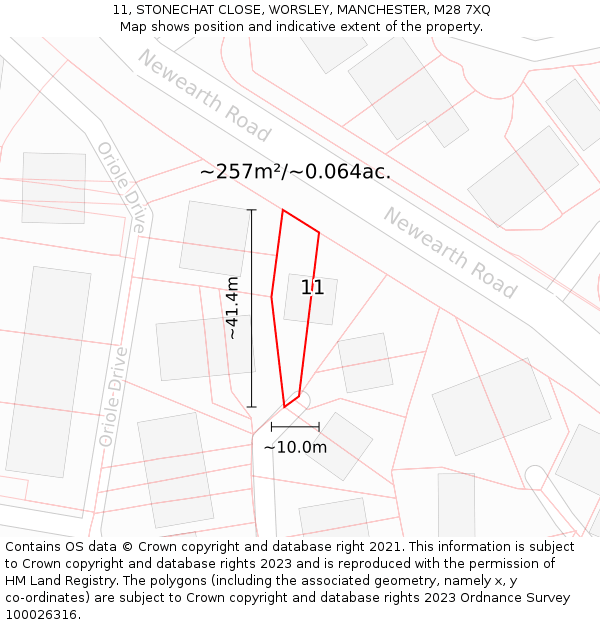 11, STONECHAT CLOSE, WORSLEY, MANCHESTER, M28 7XQ: Plot and title map