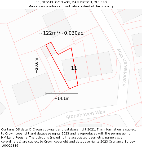 11, STONEHAVEN WAY, DARLINGTON, DL1 3RG: Plot and title map