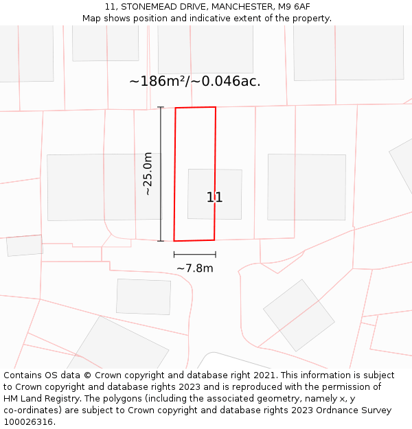 11, STONEMEAD DRIVE, MANCHESTER, M9 6AF: Plot and title map