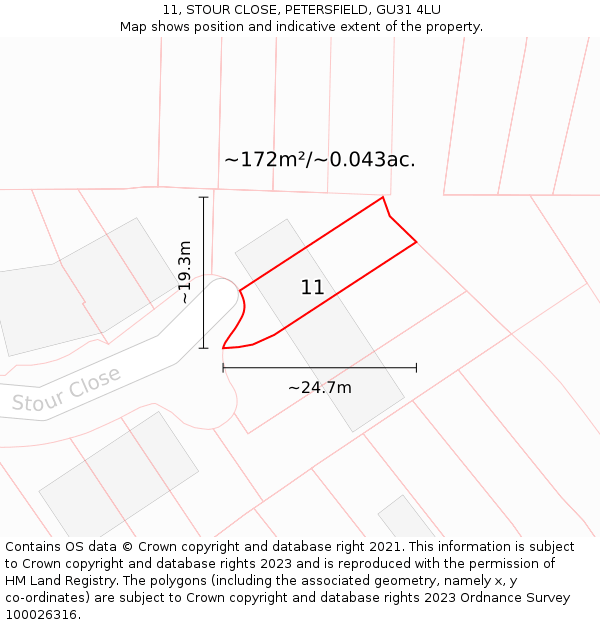 11, STOUR CLOSE, PETERSFIELD, GU31 4LU: Plot and title map