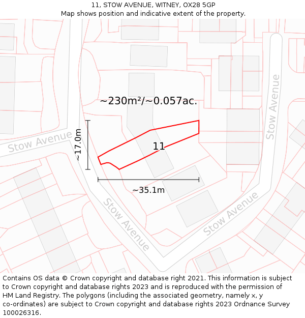 11, STOW AVENUE, WITNEY, OX28 5GP: Plot and title map