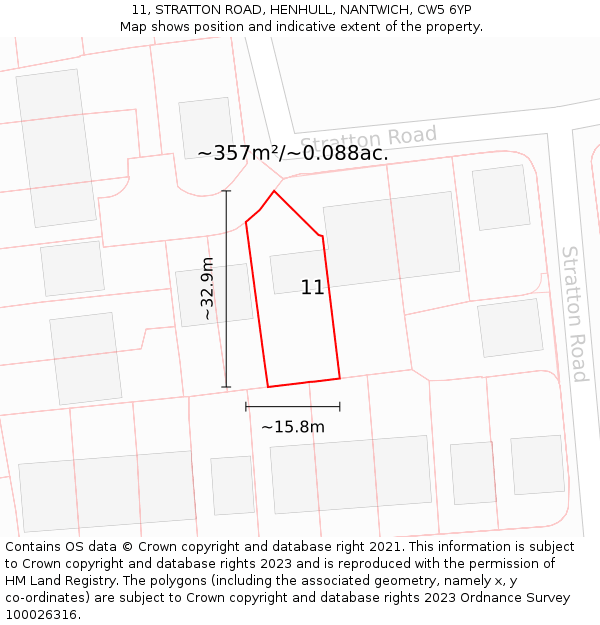 11, STRATTON ROAD, HENHULL, NANTWICH, CW5 6YP: Plot and title map